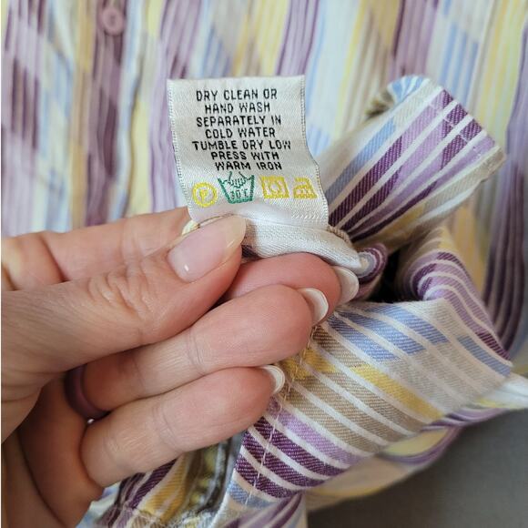 Bugatchi Uomo Shirt Men’s L Colorful Striped Shaped Fit Party Style EUC - Picture 7 of 12